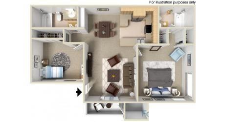 Floor plan for 2 beds, 2 baths, 960 sqft